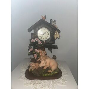Vintage Farmhouse Pig Family Birdhouse Tabletop Clock Quartz Rustic Decor